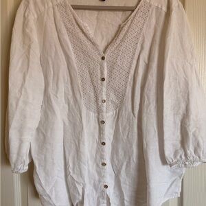 Ellen Tracy White Button-Up Blouse Top Shirt Linen Women’s 1X